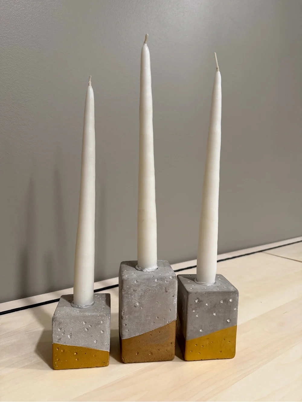 Concrete and Gold Accent Tealight Holder Set - Modern Home Accents
